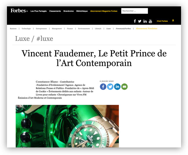 Forbes - Vincent Faudemer, Le Petit Prince de l'Art Contemporain