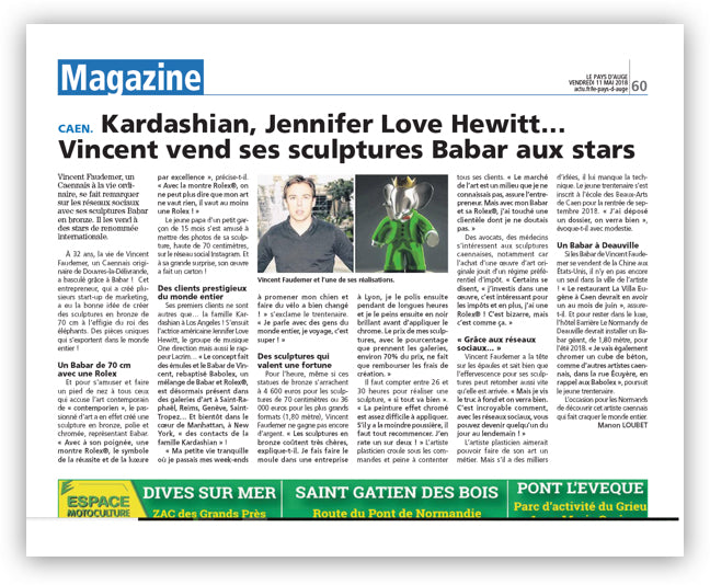 Le Pays D'Auge - Kardashian, Jennifer Love Hewitt, Vincent vend ses sculptures Babar aux stars